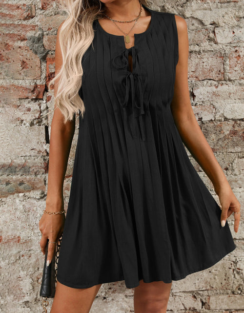 Load image into Gallery viewer, Tied Front Pleated Sleeveless Mini Dress

