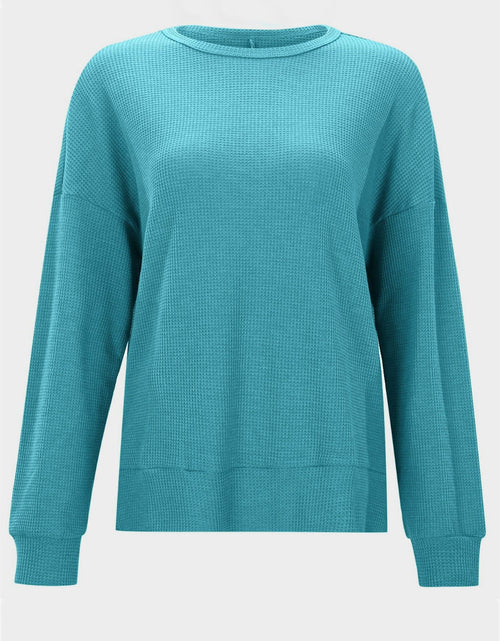 Load image into Gallery viewer, Side Slit Round Neck Long Sleeve T-Shirt
