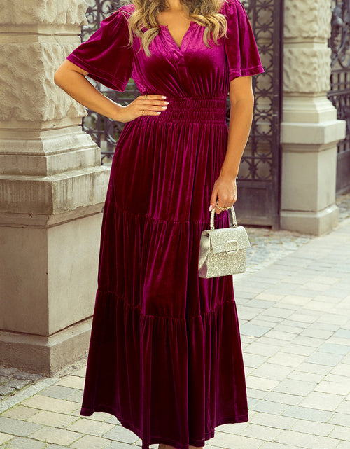 Load image into Gallery viewer, Katherine Velvet Short Sleeve Shirred Waist Tiered Dress by Poppy Lee Lane
