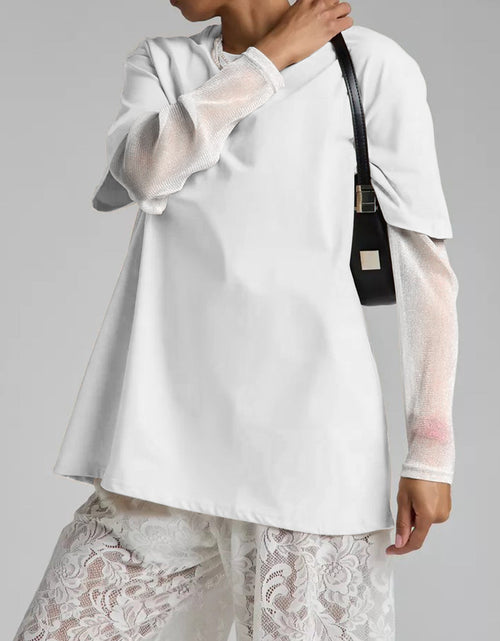 Load image into Gallery viewer, Faux Layered Round Neck Mesh Sleeve Top
