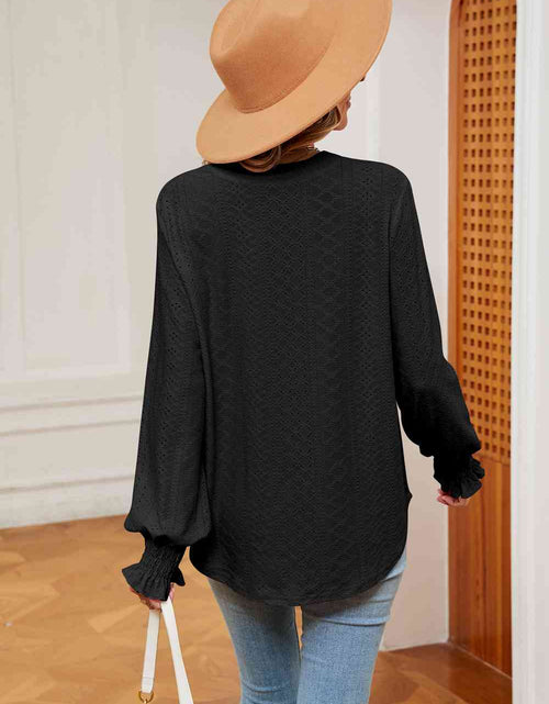 Load image into Gallery viewer, Notched Neck Flounce Sleeve Blouse
