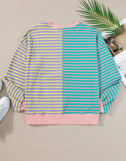 Load image into Gallery viewer, Contrast Stripes Round Neck Long Sleeve Sweatshirt
