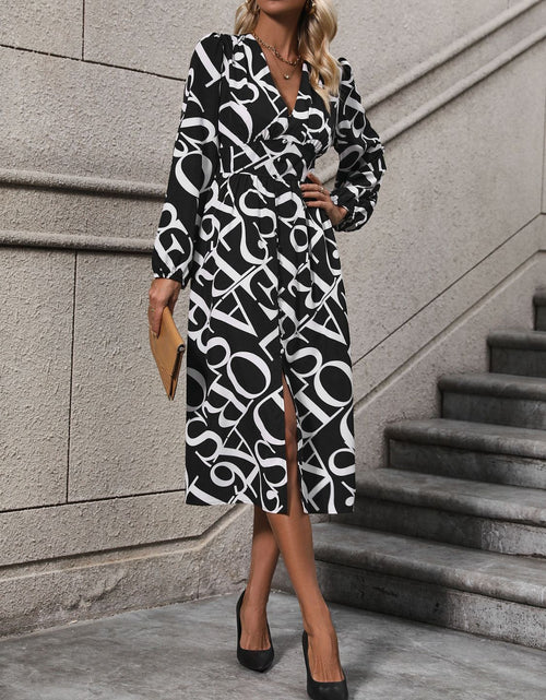 Load image into Gallery viewer, Perfee Printed V-Neck Long Sleeve Midi Dress
