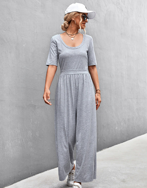Load image into Gallery viewer, Scoop Neck Half Sleeve Wide Leg Jumpsuit
