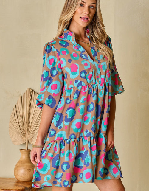 Load image into Gallery viewer, Notched Balloon Sleeve Mini Dress

