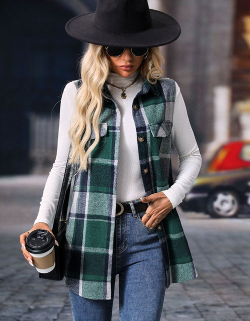 Load image into Gallery viewer, Plaid Button Up Vest Coat
