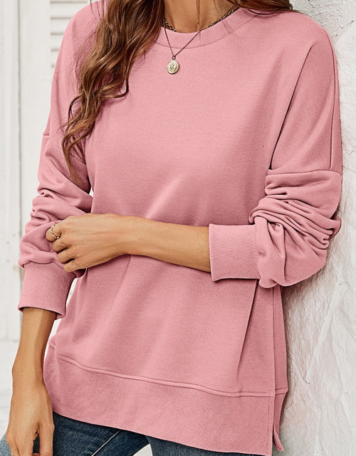 Load image into Gallery viewer, Round Neck  Dropped Shoulder Slit Sweatshirt
