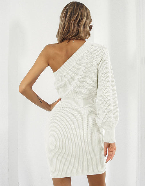 Load image into Gallery viewer, One-Shoulder Mini Sweater Dress

