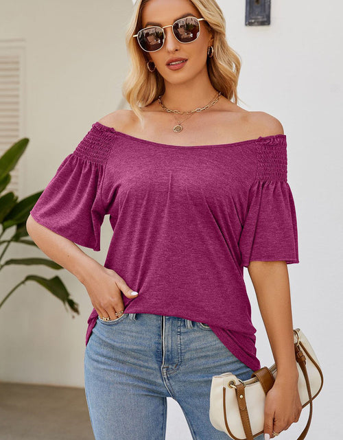 Load image into Gallery viewer, Smocked Round Neck Flutter Sleeve T-Shirt
