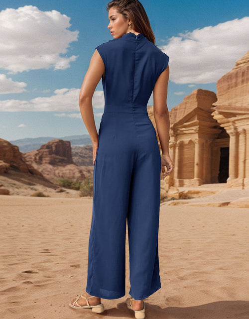 Load image into Gallery viewer, Perfee Ruched Mock Neck Sleeveless Jumpsuit
