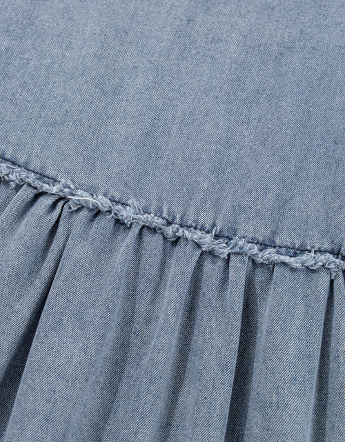 Load image into Gallery viewer, Cutout Round Neck Balloon Sleeve Denim Dress

