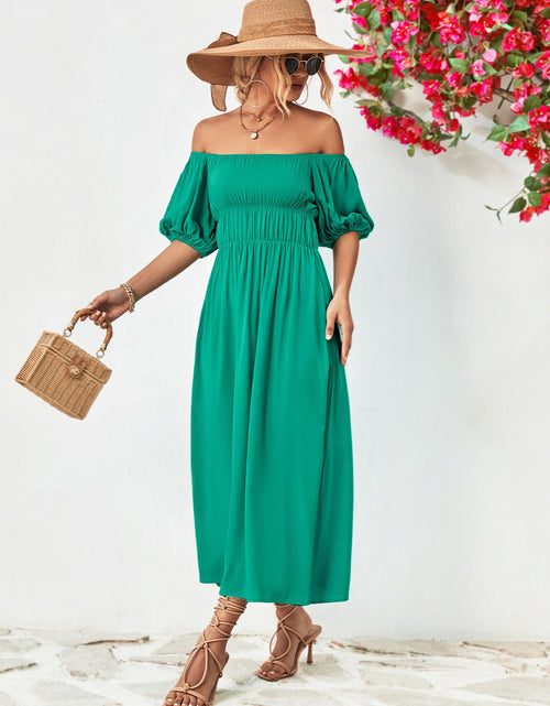Load image into Gallery viewer, Off-Shoulder Balloon Sleeve Midi Dress
