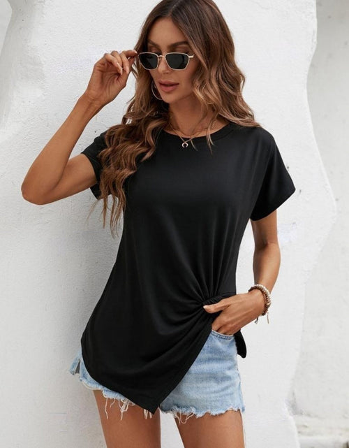 Load image into Gallery viewer, Asymmetric Hem Round Neck T-Shirt

