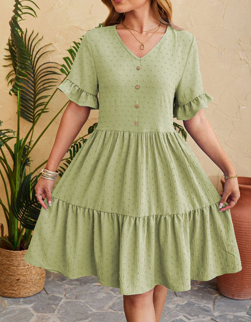 Load image into Gallery viewer, Swiss Dot Ruffled V-Neck Tiered Dress
