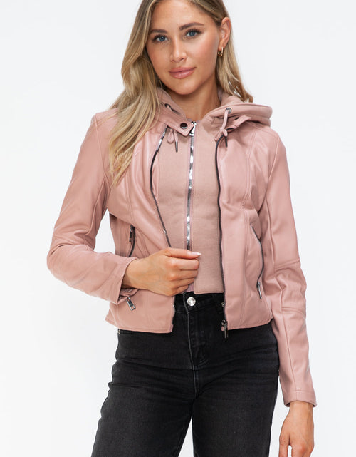 Load image into Gallery viewer, Snobbish Faux Leather Zip Up Drawstring Hooded Jacket

