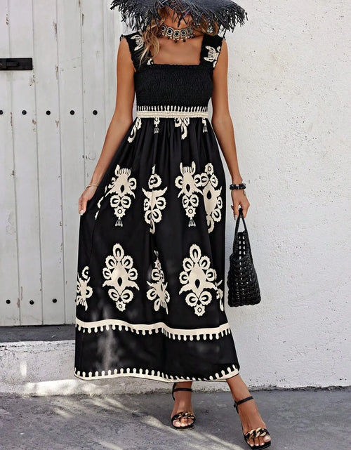 Load image into Gallery viewer, Smocked Printed Wide Strap Maxi Dress
