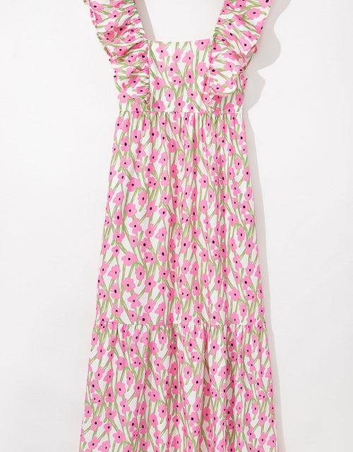Load image into Gallery viewer, Floral Print Square Neck Ruffled Cap Sleeve Maxi Dress
