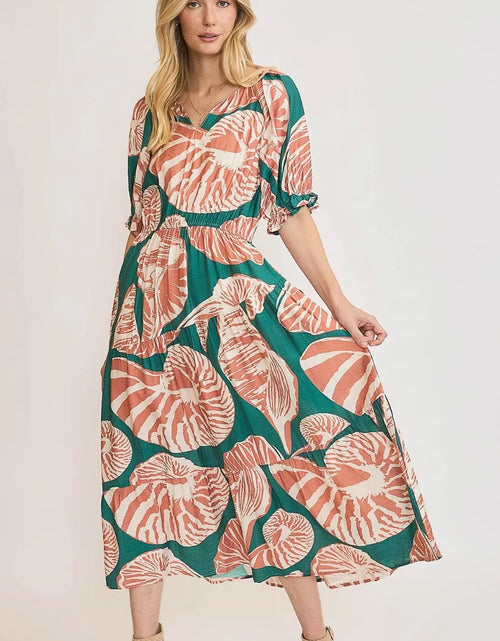 Load image into Gallery viewer, Umgee Full Size Printed Notched Puff Sleeve Midi Dress Plus Size
