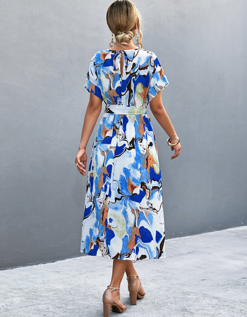 Load image into Gallery viewer, Round Neck Short Sleeve Tie Waist Midi Dress
