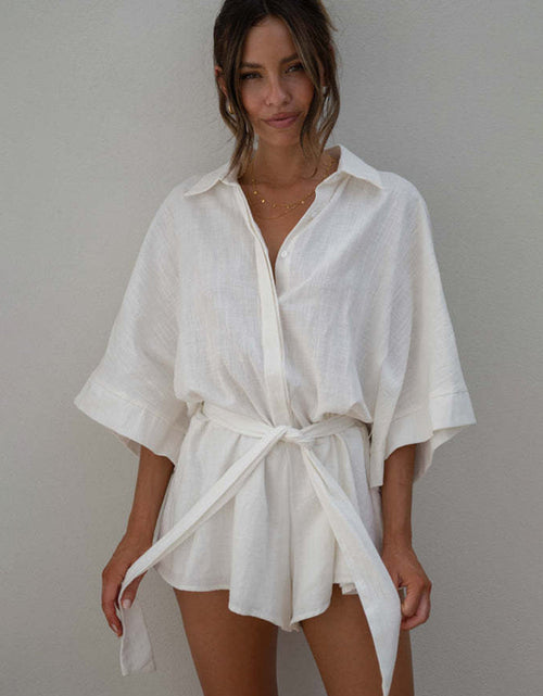 Load image into Gallery viewer, Tied Button Up Collared Neck Romper
