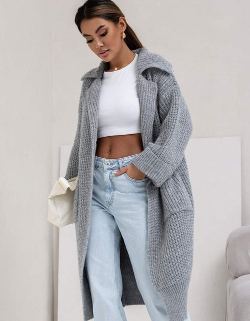 Load image into Gallery viewer, Pocketed Collared Neck Dropped Shoulder Cardigan
