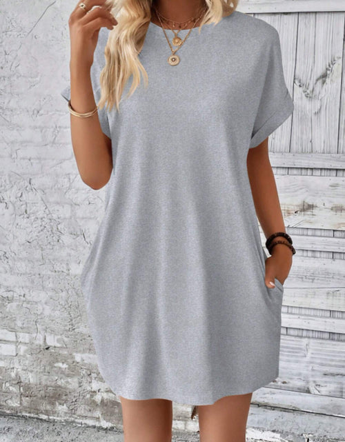 Load image into Gallery viewer, Round Neck Short Sleeve Mini Tee Dress with Pockets
