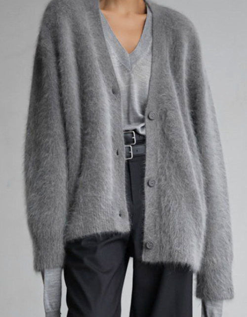 Load image into Gallery viewer, Fuzzy Button Down Long Sleeve Cardigan
