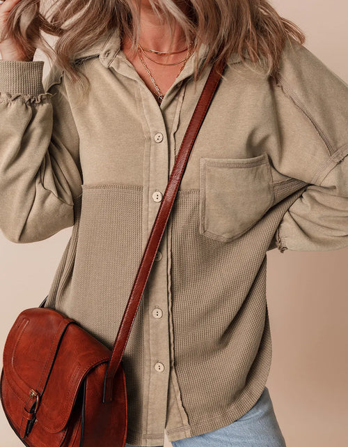 Load image into Gallery viewer, Waffle-Knit Collared Neck Long Sleeve Shacket
