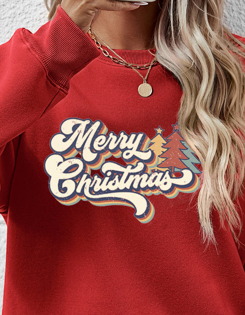 Load image into Gallery viewer, Christmas Letter Graphic Round Neck Sweatshirt
