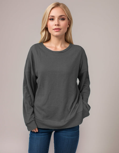 Load image into Gallery viewer, Side Slit Round Neck Long Sleeve T-Shirt
