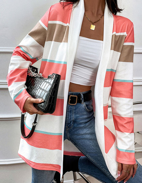 Load image into Gallery viewer, Shiny Striped Open Front Longline Cardigan
