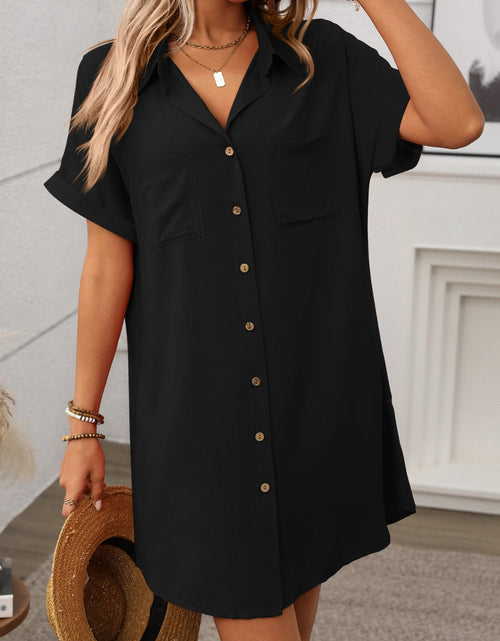 Load image into Gallery viewer, Button Down Short Sleeve Mini Dress

