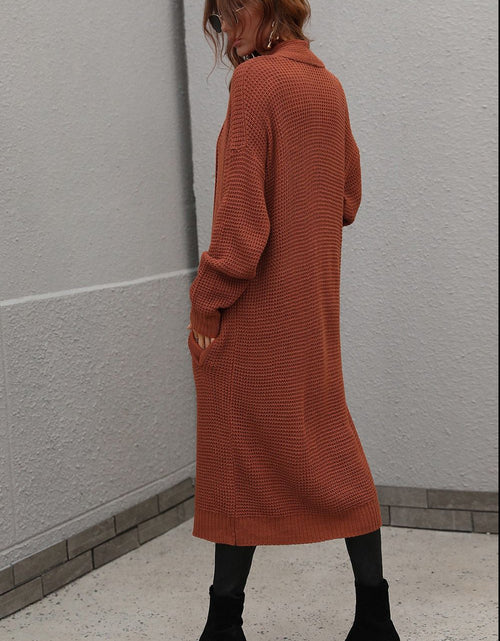 Load image into Gallery viewer, Waffle Knit Open Front Duster Cardigan With Pockets
