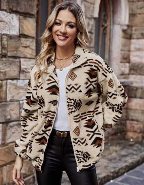 Load image into Gallery viewer, Geometric Zip Up Long Sleeve Outerwear
