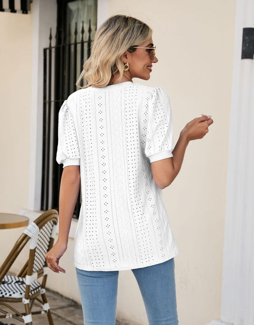 Load image into Gallery viewer, Eyelet Puff Sleeve V-Neck Top
