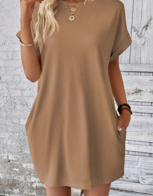 Load image into Gallery viewer, Pocketed Round Neck Short Sleeve Dress
