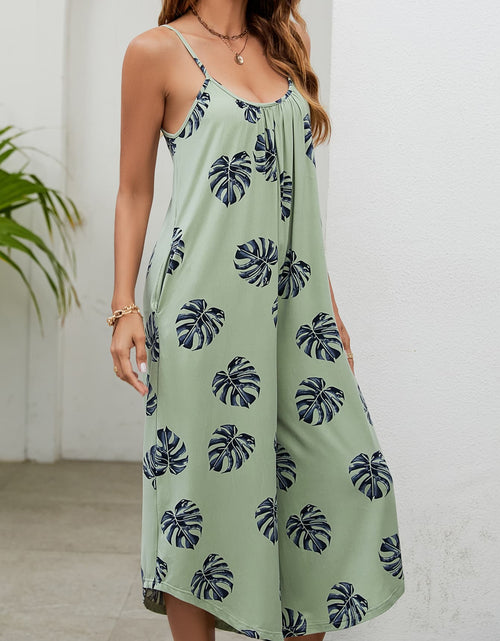 Load image into Gallery viewer, Botanical Print Spaghetti Strap Scoop Neck Jumpsuit

