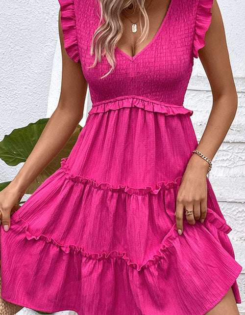 Load image into Gallery viewer, Perfee Smocked Frill Trim Deep V Dress
