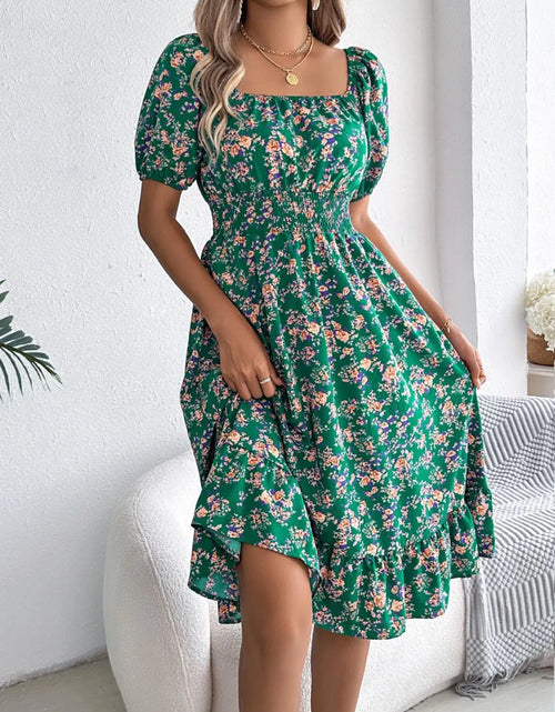 Load image into Gallery viewer, Ruffled Hem Floral Puff Sleeve Dress

