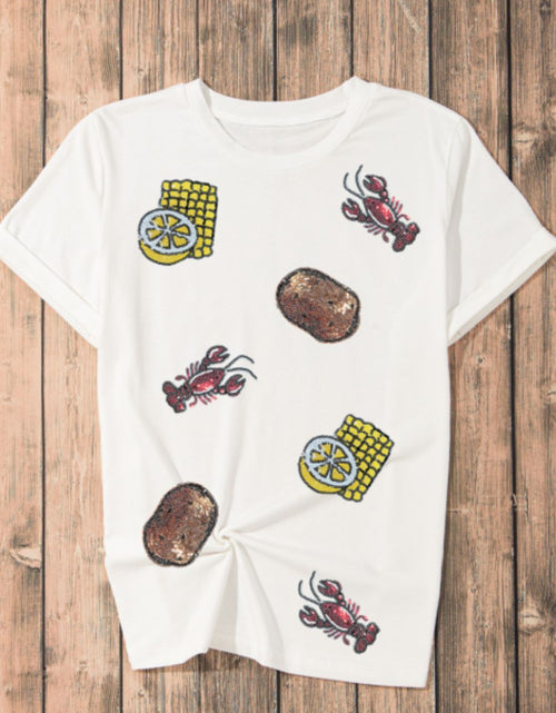 Load image into Gallery viewer, Sequin Crawfish Potato Round Neck Short Sleeve T-Shirt

