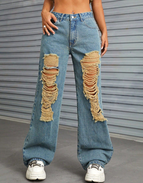 Load image into Gallery viewer, Distressed Wide Leg Jeans with Pockets
