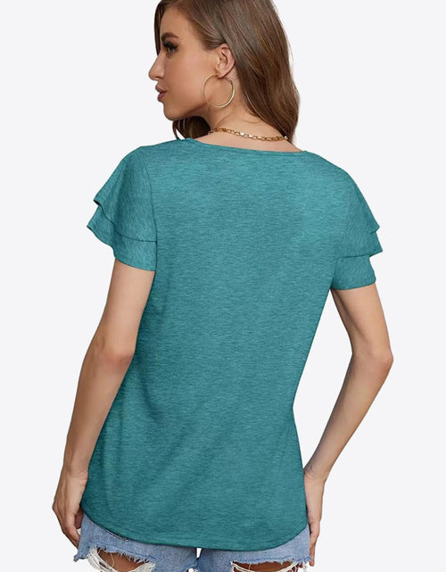 Load image into Gallery viewer, Tie-Neck Layered Flutter Sleeve Blouse
