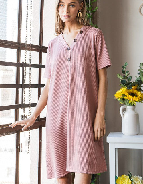 Load image into Gallery viewer, Heimish Full Size Solid Ribbed Mini Dress with Button Plus Size
