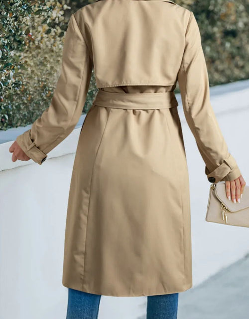Load image into Gallery viewer, Collared Neck Tie Waist Buttoned Long Sleeve Trench Coat
