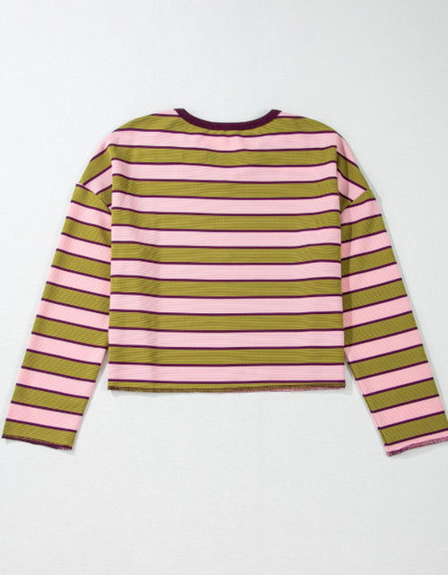Load image into Gallery viewer, Striped Notched Long Sleeve T-Shirt
