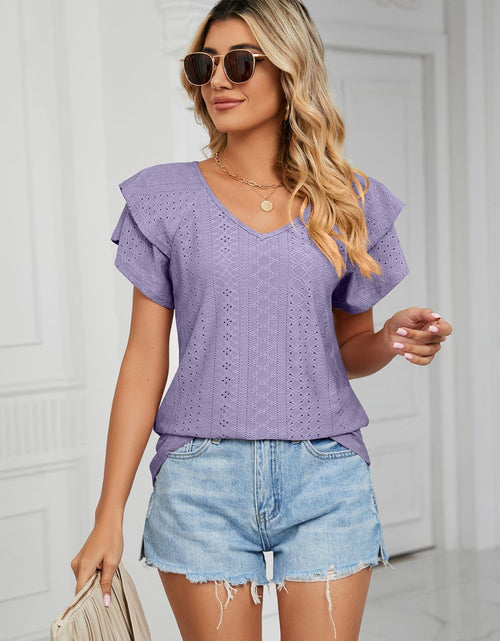 Load image into Gallery viewer, Eyelet Layered Flutter Sleeve V-Neck Knit Top
