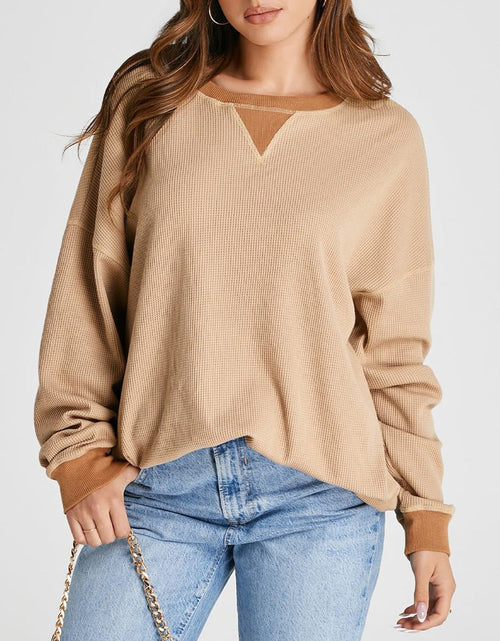 Load image into Gallery viewer, Waffle Knit Round Neck Long Sleeve T-Shirt

