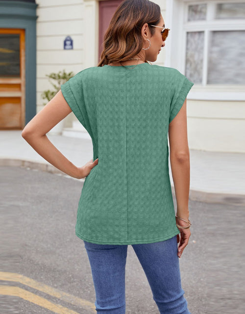 Load image into Gallery viewer, Textured Round Neck Cap Sleeve T-Shirt
