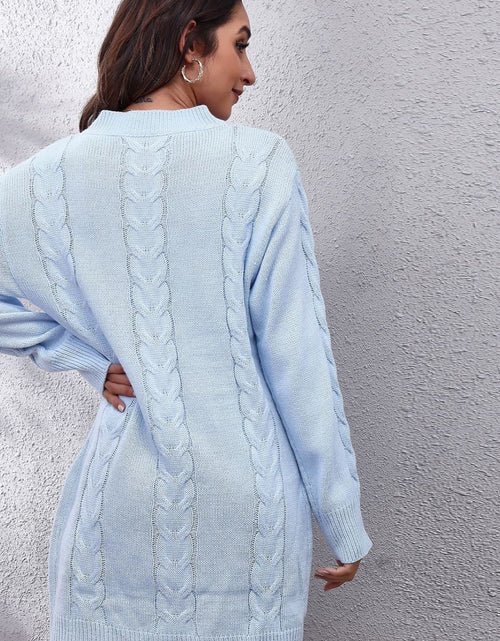 Load image into Gallery viewer, Cable-Knit Round Neck Sweater Dress
