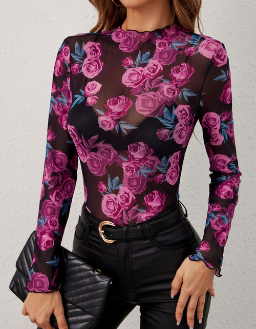 Load image into Gallery viewer, Floral Mock Neck Long Sleeve Top
